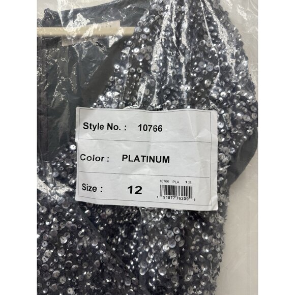 NWT Mac Duggal Size 12 Gray Sequined Cap Sleeve Wrap Over Cocktail Midi Dress - Picture 13 of 13